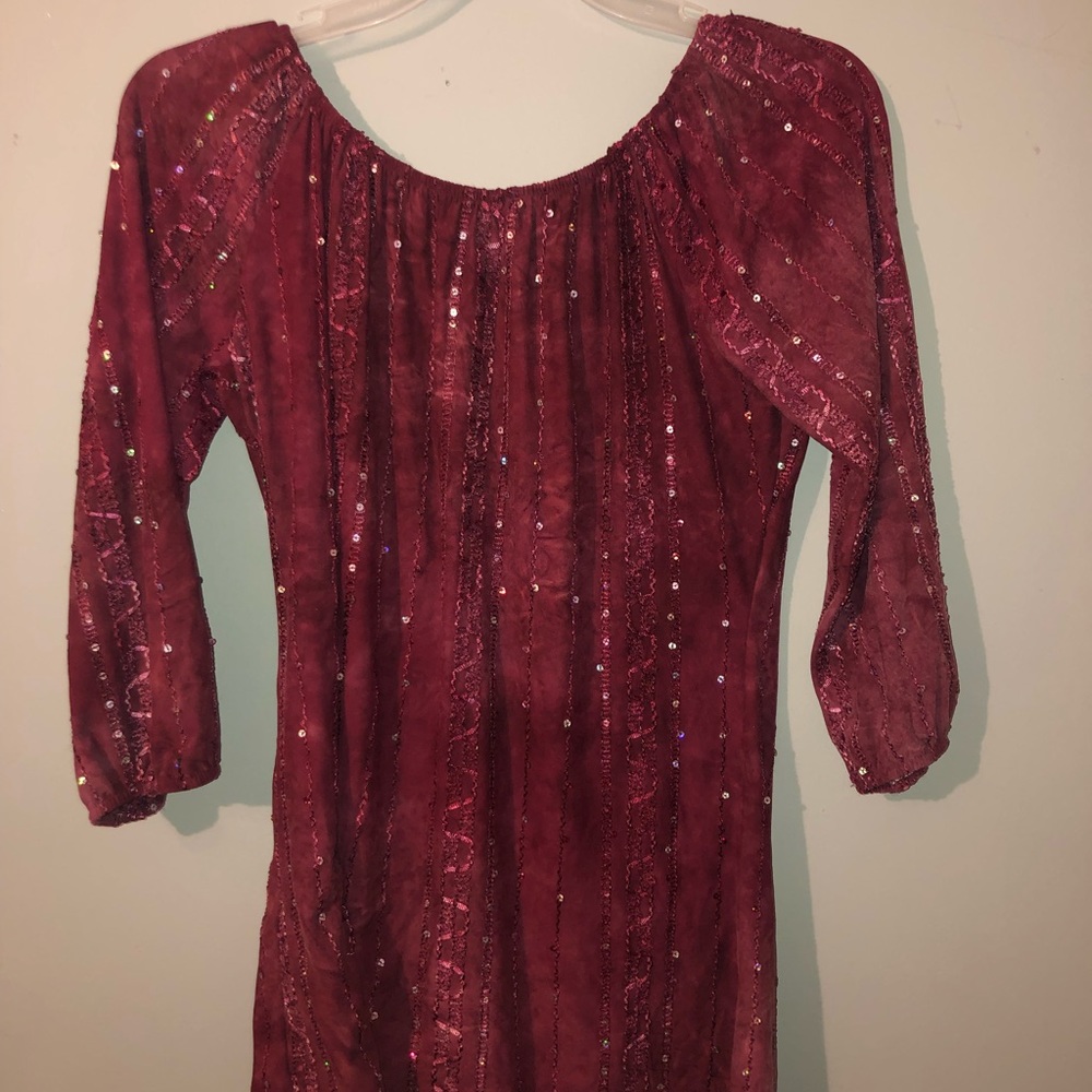 burgundy off the shoulder long sleeve shirt